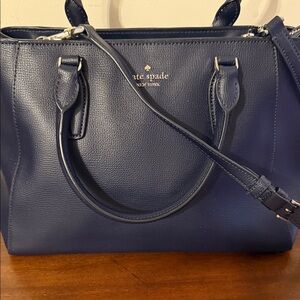 kate spade Navy Pebbled Leather Satchel with Gold Logo and Strap